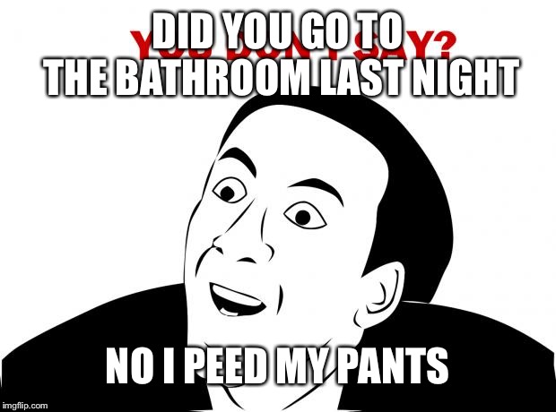 You Don't Say Meme | DID YOU GO TO THE BATHROOM LAST NIGHT; NO I PEED MY PANTS | image tagged in memes,you don't say | made w/ Imgflip meme maker