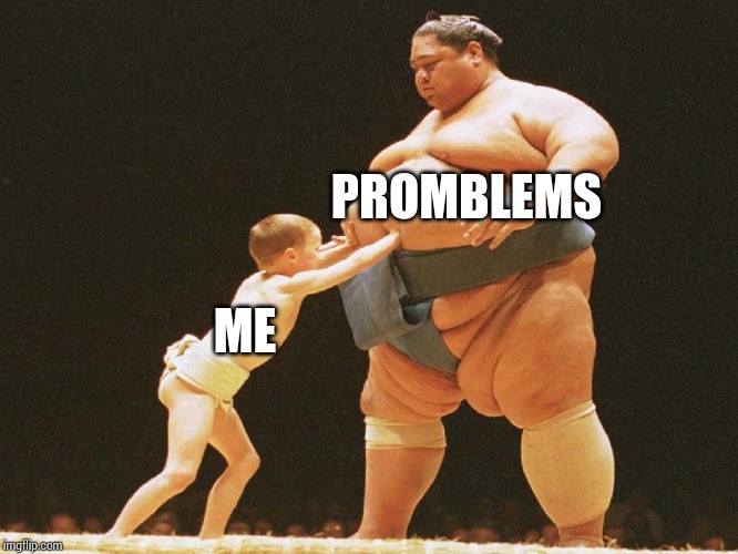 kid vs sumo wrestler | PROMBLEMS; ME | image tagged in kid vs sumo wrestler | made w/ Imgflip meme maker