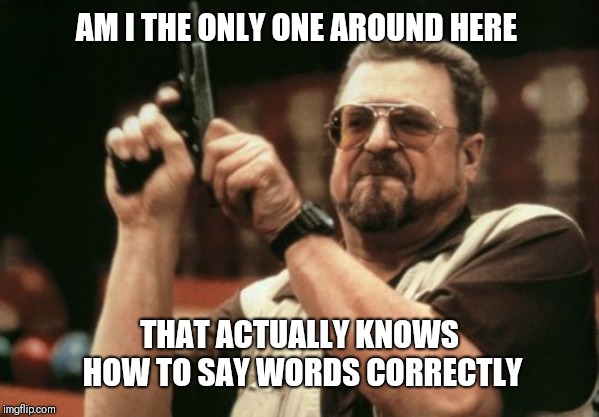 Am I The Only One Around Here | AM I THE ONLY ONE AROUND HERE; THAT ACTUALLY KNOWS HOW TO SAY WORDS CORRECTLY | image tagged in memes,am i the only one around here | made w/ Imgflip meme maker
