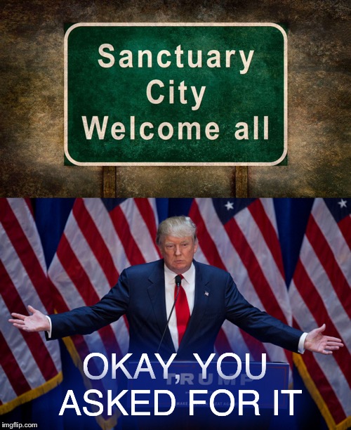 OKAY, YOU ASKED FOR IT | image tagged in donald trump,memes,sanctuary cities | made w/ Imgflip meme maker