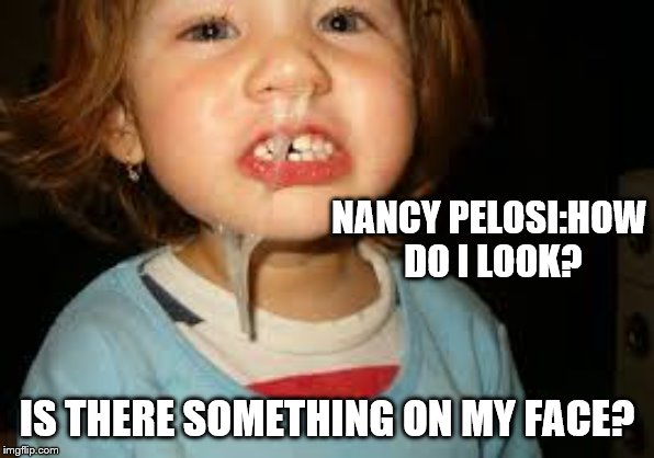 snot | NANCY PELOSI:HOW DO I LOOK? IS THERE SOMETHING ON MY FACE? | image tagged in snot | made w/ Imgflip meme maker