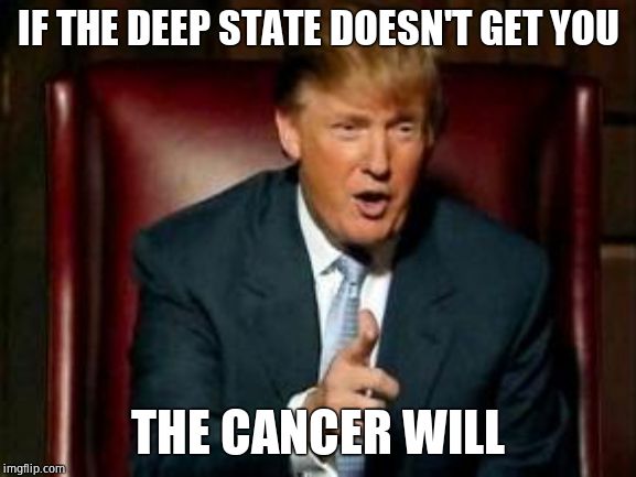 Donald Trump | IF THE DEEP STATE DOESN'T GET YOU THE CANCER WILL | image tagged in donald trump | made w/ Imgflip meme maker