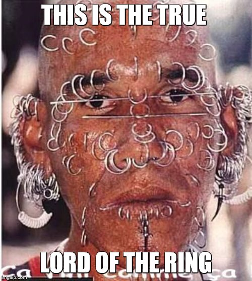 the true meaning behind the franchise of the lotr | THIS IS THE TRUE; LORD OF THE RING | image tagged in memes,lord of the rings,piercings | made w/ Imgflip meme maker