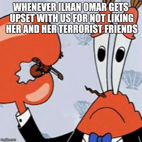 WHENEVER ILHAN OMAR GETS UPSET WITH US FOR NOT LIKING HER AND HER TERRORIST FRIENDS | image tagged in liberals | made w/ Imgflip meme maker