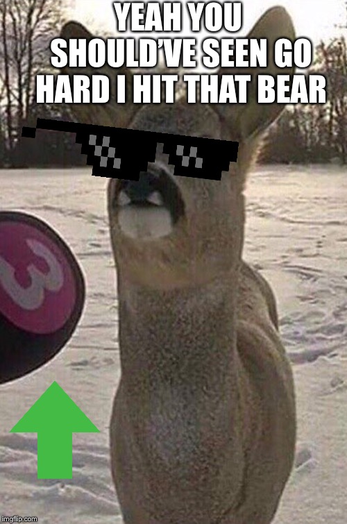 Deer Interview | YEAH YOU SHOULD’VE SEEN GO HARD I HIT THAT BEAR | image tagged in deer interview | made w/ Imgflip meme maker