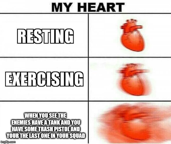 MY HEART | WHEN YOU SEE THE ENEMIES HAVE A TANK AND YOU HAVE SOME TRASH PISTOL AND YOUR THE LAST ONE IN YOUR SQUAD | image tagged in my heart | made w/ Imgflip meme maker