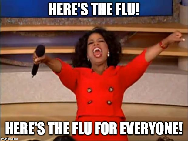 Oprah You Get A | HERE'S THE FLU! HERE'S THE FLU FOR EVERYONE! | image tagged in memes,oprah you get a | made w/ Imgflip meme maker