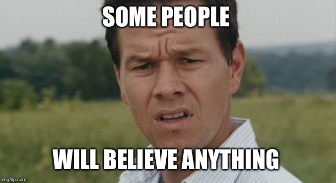 Mark Wahlburg confused | SOME PEOPLE WILL BELIEVE ANYTHING | image tagged in mark wahlburg confused | made w/ Imgflip meme maker
