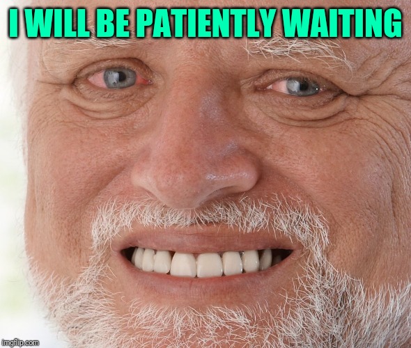 Hide the Pain Harold | I WILL BE PATIENTLY WAITING | image tagged in hide the pain harold | made w/ Imgflip meme maker