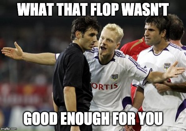 Flop | WHAT THAT FLOP WASN'T; GOOD ENOUGH FOR YOU | image tagged in soccer flop | made w/ Imgflip meme maker