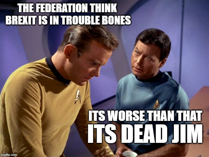 its dead jim | THE FEDERATION THINK BREXIT IS IN TROUBLE BONES; ITS WORSE THAN THAT; ITS DEAD JIM | image tagged in brexit | made w/ Imgflip meme maker