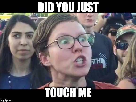 Angry sjw | DID YOU JUST; TOUCH ME | image tagged in angry sjw | made w/ Imgflip meme maker