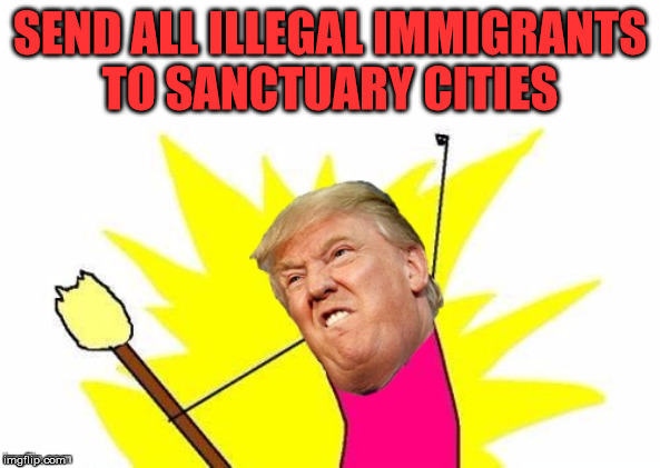 Trump X All The Y | SEND ALL ILLEGAL IMMIGRANTS    TO SANCTUARY CITIES | image tagged in trump x all the y,memes,sanctuary cities,illegal immigration,nancy pelosi,first world problems | made w/ Imgflip meme maker