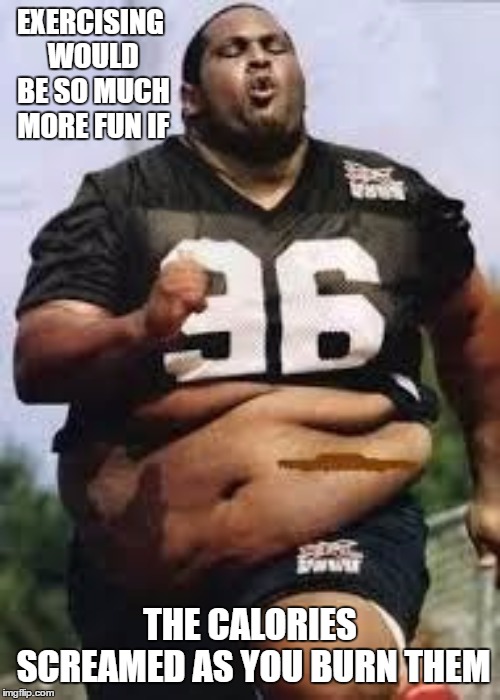 Fat run | EXERCISING WOULD BE SO MUCH MORE FUN IF; THE CALORIES SCREAMED AS YOU BURN THEM | image tagged in fat run,random,exercise,calories,burn,scream | made w/ Imgflip meme maker