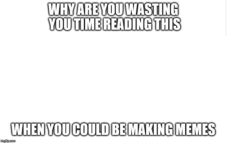 honestly... why? | WHY ARE YOU WASTING YOU TIME READING THIS; WHEN YOU COULD BE MAKING MEMES | image tagged in blank meme template | made w/ Imgflip meme maker