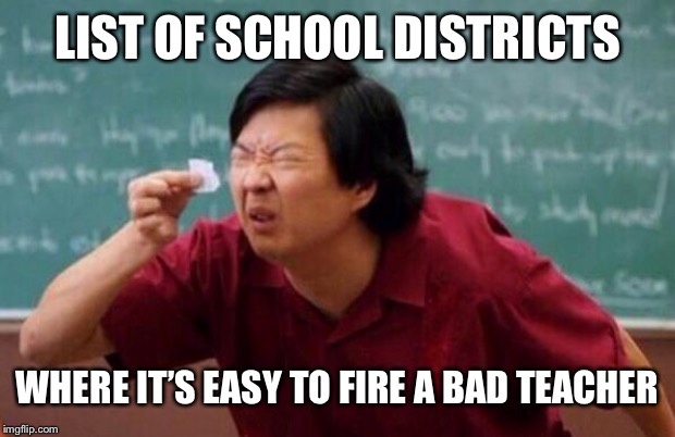 List of people I trust | LIST OF SCHOOL DISTRICTS; WHERE IT’S EASY TO FIRE A BAD TEACHER | image tagged in list,teacher,school,fire | made w/ Imgflip meme maker