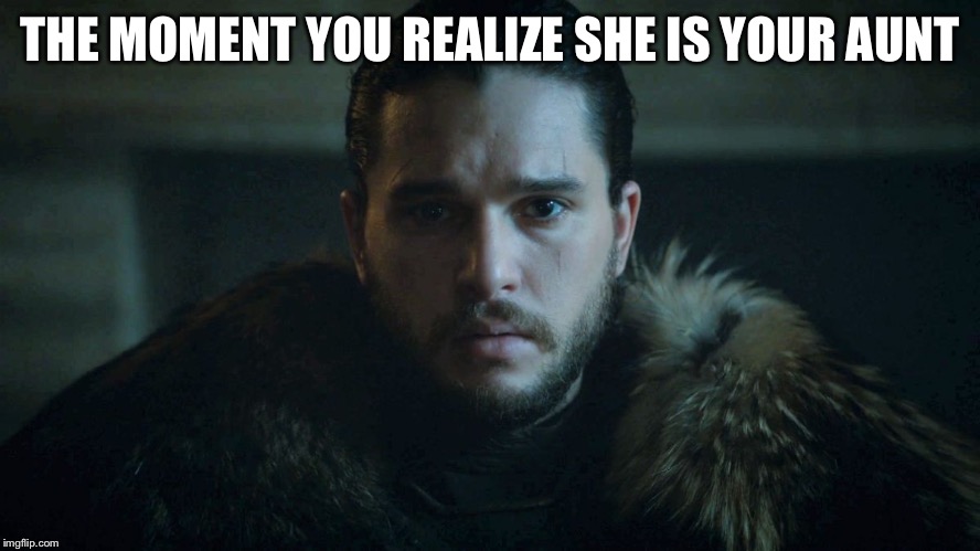 John Snow Season 6 | THE MOMENT YOU REALIZE SHE IS YOUR AUNT | image tagged in john snow season 6 | made w/ Imgflip meme maker