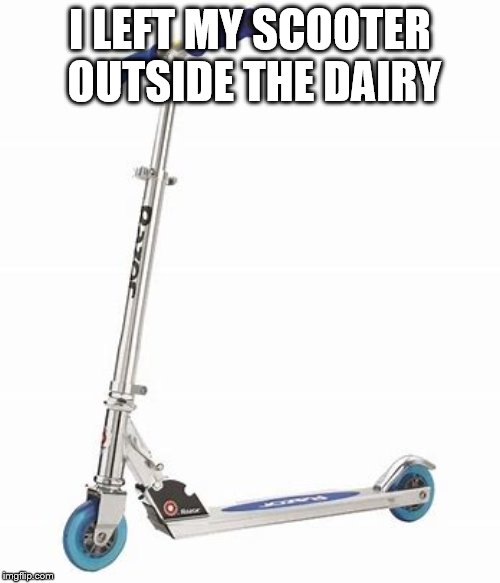 Memes | I LEFT MY SCOOTER OUTSIDE THE DAIRY | image tagged in memes,scooter | made w/ Imgflip meme maker