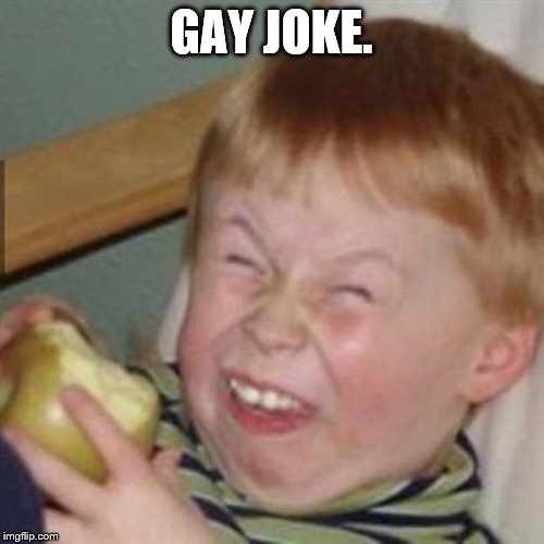 mocking laugh face | GAY JOKE. | image tagged in mocking laugh face | made w/ Imgflip meme maker