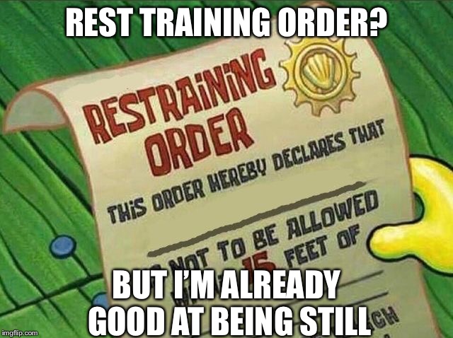Restraining Order | REST TRAINING ORDER? BUT I’M ALREADY GOOD AT BEING STILL | image tagged in restraining order | made w/ Imgflip meme maker