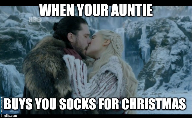 WHEN YOUR AUNTIE; BUYS YOU SOCKS FOR CHRISTMAS | image tagged in uh oh | made w/ Imgflip meme maker