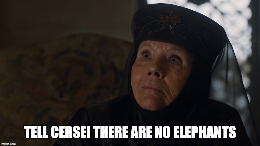 TELL CERSEI THERE ARE NO ELEPHANTS | image tagged in game of thrones | made w/ Imgflip meme maker