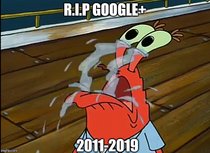 Google+ Is Shut Down | R.I.P
GOOGLE+; 2011-2019 | image tagged in reactions,spongebob | made w/ Imgflip meme maker