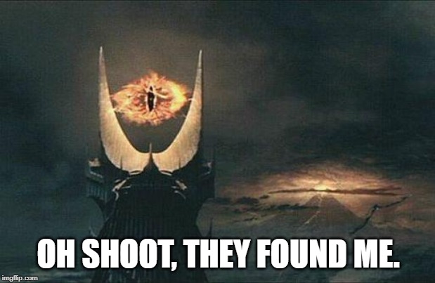 Sauron Sees All | OH SHOOT, THEY FOUND ME. | image tagged in sauron sees all | made w/ Imgflip meme maker