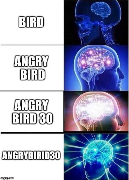 Expanding Brain Meme | BIRD; ANGRY BIRD; ANGRY BIRD 30; ANGRYBIRID30 | image tagged in memes,expanding brain | made w/ Imgflip meme maker