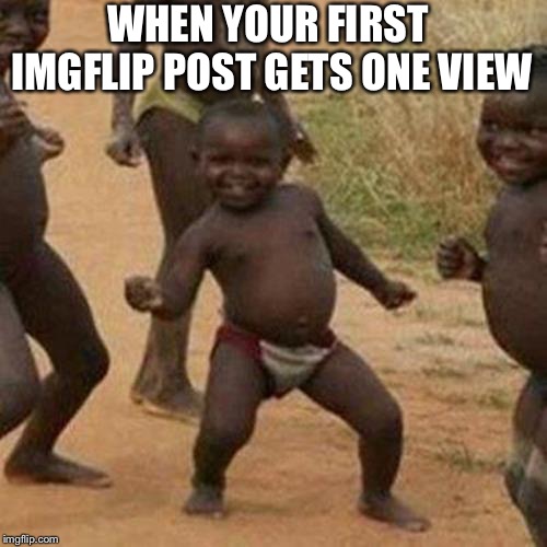 Third World Success Kid Meme | WHEN YOUR FIRST IMGFLIP POST GETS ONE VIEW | image tagged in memes,third world success kid | made w/ Imgflip meme maker