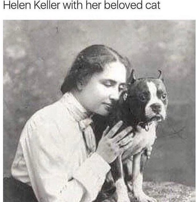 Helen Keller with her cat Blank Meme Template