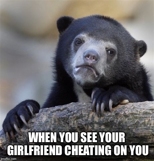 Confession Bear Meme | WHEN YOU SEE YOUR GIRLFRIEND CHEATING ON YOU | image tagged in memes,confession bear | made w/ Imgflip meme maker
