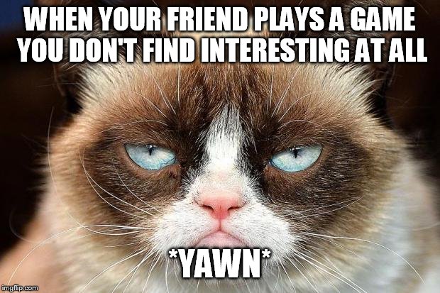 Grumpy Cat Not Amused | WHEN YOUR FRIEND PLAYS A GAME YOU DON'T FIND INTERESTING AT ALL; *YAWN* | image tagged in memes,grumpy cat not amused,grumpy cat | made w/ Imgflip meme maker