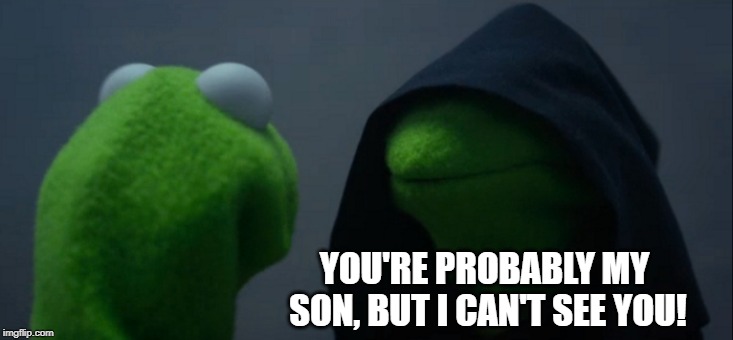 Evil Kermit | YOU'RE PROBABLY MY SON, BUT I CAN'T SEE YOU! | image tagged in memes,evil kermit,probably my son,can't see you,funny memes | made w/ Imgflip meme maker