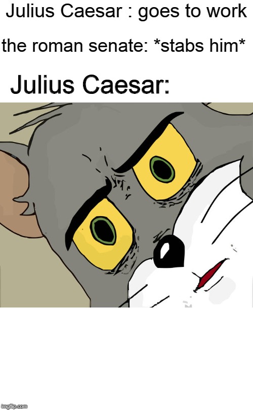 Unsettled Tom | Julius Caesar : goes to work; the roman senate: *stabs him*; Julius Caesar: | image tagged in memes,unsettled tom | made w/ Imgflip meme maker
