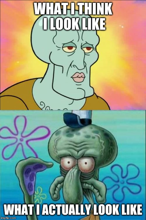 Squidward Meme | WHAT I THINK I LOOK LIKE; WHAT I ACTUALLY LOOK LIKE | image tagged in memes,squidward | made w/ Imgflip meme maker