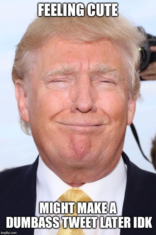 Trump Doesn’t Know | FEELING CUTE; MIGHT MAKE A DUMBASS TWEET LATER IDK | image tagged in trump laughing | made w/ Imgflip meme maker