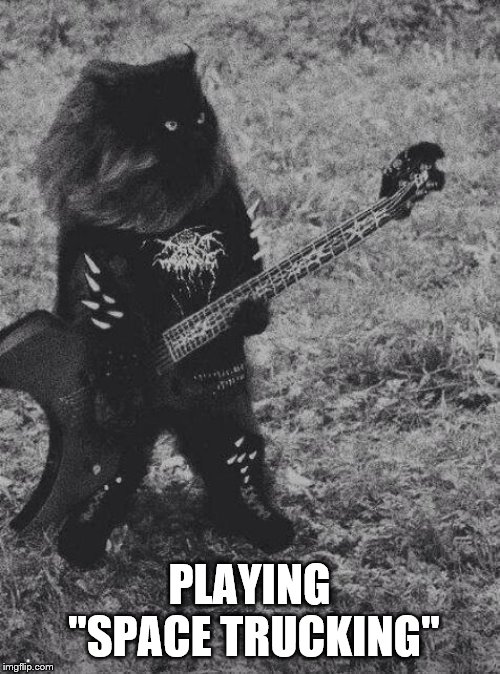 Black Metal Cat | PLAYING "SPACE TRUCKING" | image tagged in black metal cat | made w/ Imgflip meme maker