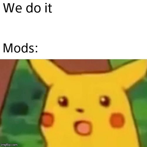 Surprised Pikachu Meme | We do it Mods: | image tagged in memes,surprised pikachu | made w/ Imgflip meme maker