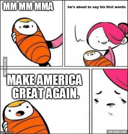 lil trump | MM MM MMA; MAKE AMERICA GREAT AGAIN. | image tagged in he is about to say his first words | made w/ Imgflip meme maker