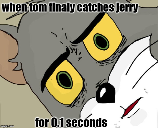 Unsettled Tom | when tom finaly catches jerry; for 0.1 seconds | image tagged in memes,unsettled tom | made w/ Imgflip meme maker