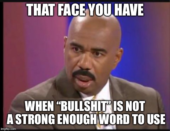 Steve Harvey that face when | THAT FACE YOU HAVE WHEN “BULLSHIT” IS NOT A STRONG ENOUGH WORD TO USE | image tagged in steve harvey that face when | made w/ Imgflip meme maker