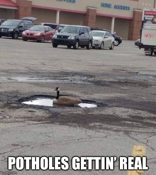 POTHOLES GETTIN’ REAL | image tagged in potholes | made w/ Imgflip meme maker
