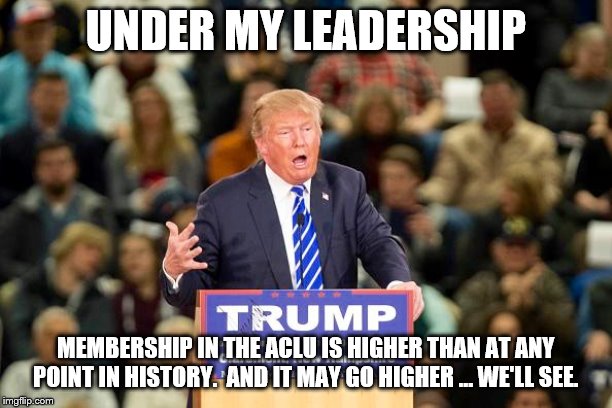 Trump's wall. | UNDER MY LEADERSHIP; MEMBERSHIP IN THE ACLU IS HIGHER THAN AT ANY POINT IN HISTORY.  AND IT MAY GO HIGHER … WE'LL SEE. | image tagged in trump's wall | made w/ Imgflip meme maker