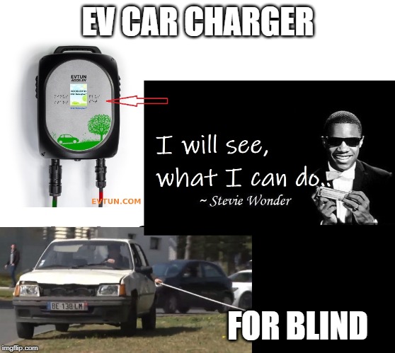 Car charger for blind people | EV CAR CHARGER; FOR BLIND | image tagged in car charger for blind people | made w/ Imgflip meme maker