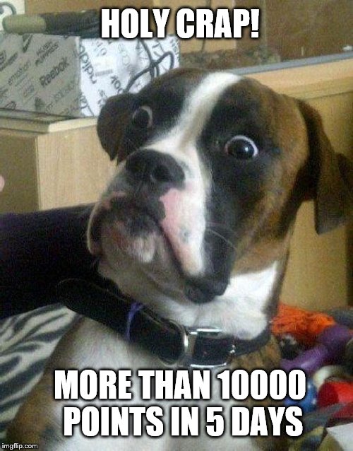 Thanks for 20000 points! | HOLY CRAP! MORE THAN 10000 POINTS IN 5 DAYS | image tagged in surprised dog,milestone,memes,thank you | made w/ Imgflip meme maker