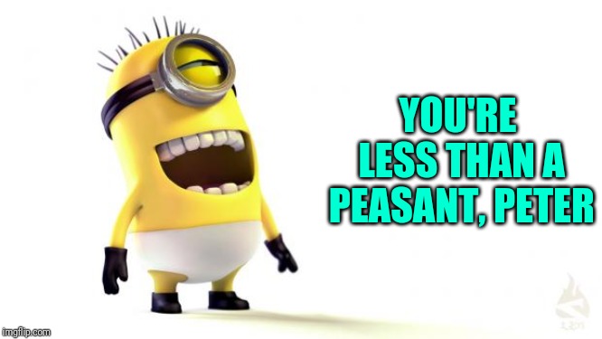 Despicable me minions | YOU'RE LESS THAN A PEASANT, PETER | image tagged in despicable me minions | made w/ Imgflip meme maker