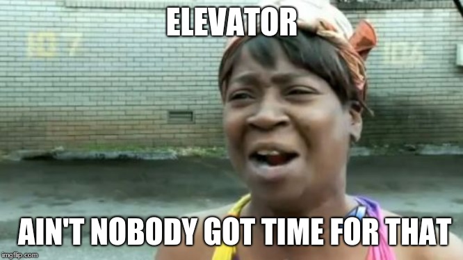 Ain't Nobody Got Time For That | ELEVATOR; AIN'T NOBODY GOT TIME FOR THAT | image tagged in memes,aint nobody got time for that | made w/ Imgflip meme maker