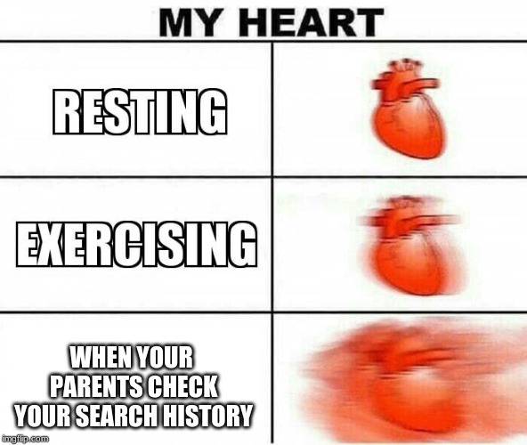 When your search history gets checked | WHEN YOUR PARENTS CHECK YOUR SEARCH HISTORY | image tagged in my heart | made w/ Imgflip meme maker