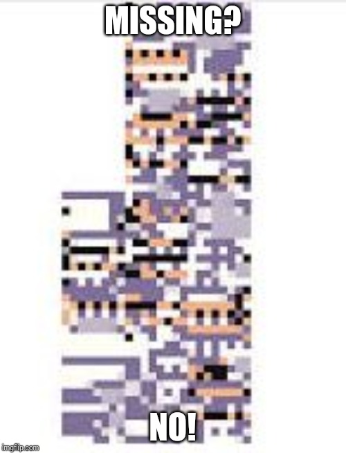 Missingno | MISSING? NO! | image tagged in missingno | made w/ Imgflip meme maker